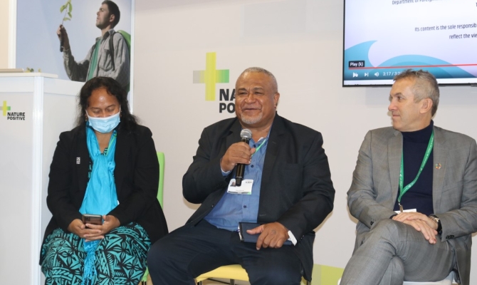 The panel discussion at the Nature Positive Pavilion.