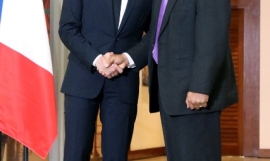 His Excellency President Emmanuel Macron of France with Mr Kosi Latu, Director General of SPREP